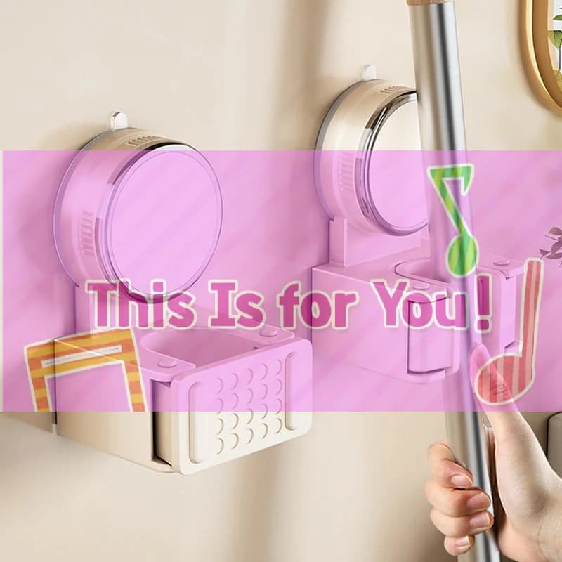 【HMA】Supporto per scopa a ventosa da parete senza foratura, gancio per porta del bagno - Supporto per scopa a clip per la pulizia