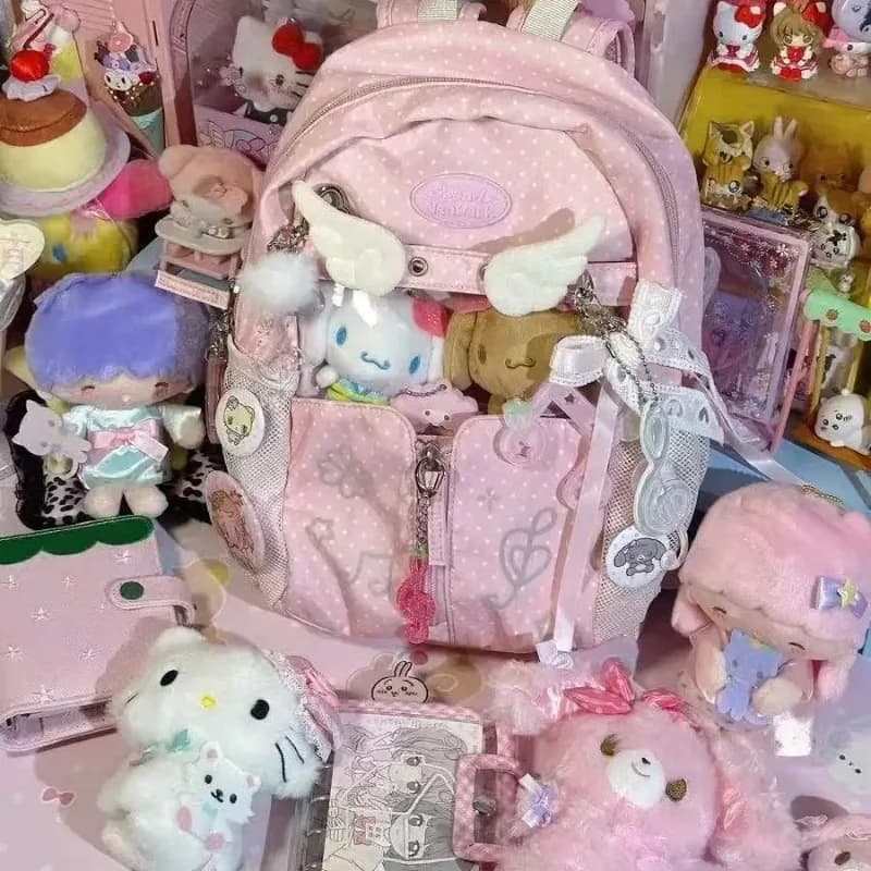 Sweet and Cute Ulzzang Y2K Ita Bag Polka Dot Star School Bag Niche Versatile Casual Women's Large-capacity Backpack
