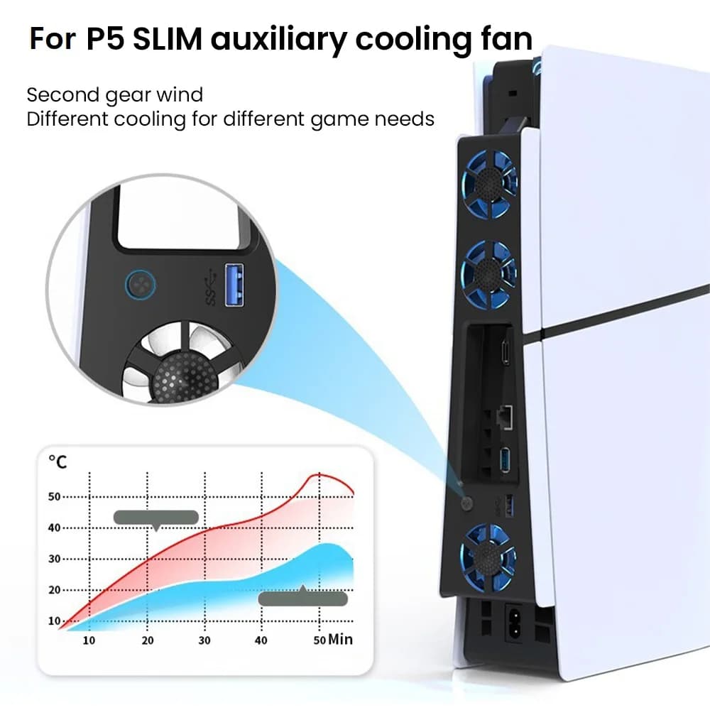 Per ventole di raffreddamento per Console sottile PS5 con luce a LED ventola di raffreddamento silenziosa con porta USB 3.0 per accessori da gioco per Console sottile Playstation 5