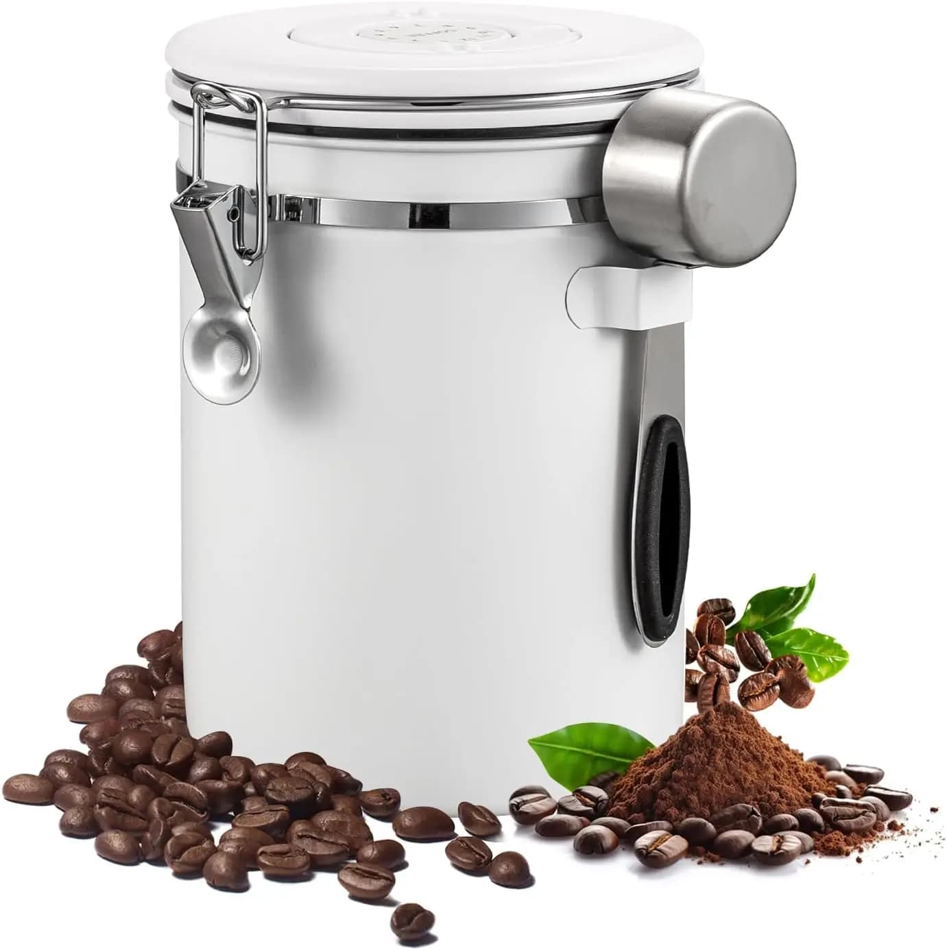 Contenitore ermetico per caffè con indicatore di data e cucchiaio, barattolo da cucina per caffè macinato, cereali, chicchi, zucchero