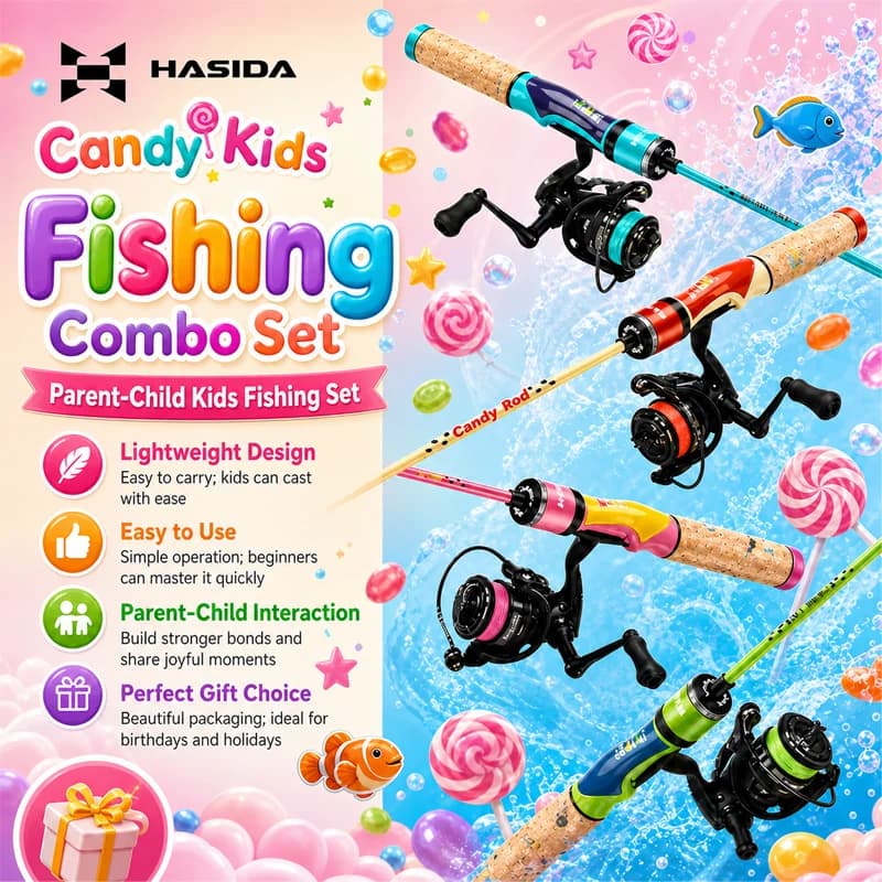 HASIDA For Children Women Lure Fishing Rod Full Combo Spinning Rod Candy Colored Spinning Reel Combo Freshwater Fishing Tackle