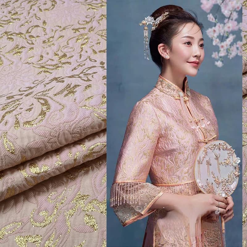 Gold Thread Chinese Jacquard Fabric Autumn Winter Cheongsam Tang Suit Wedding Dress Brocade Fabrics Cloth Diy Sewing Per Meter