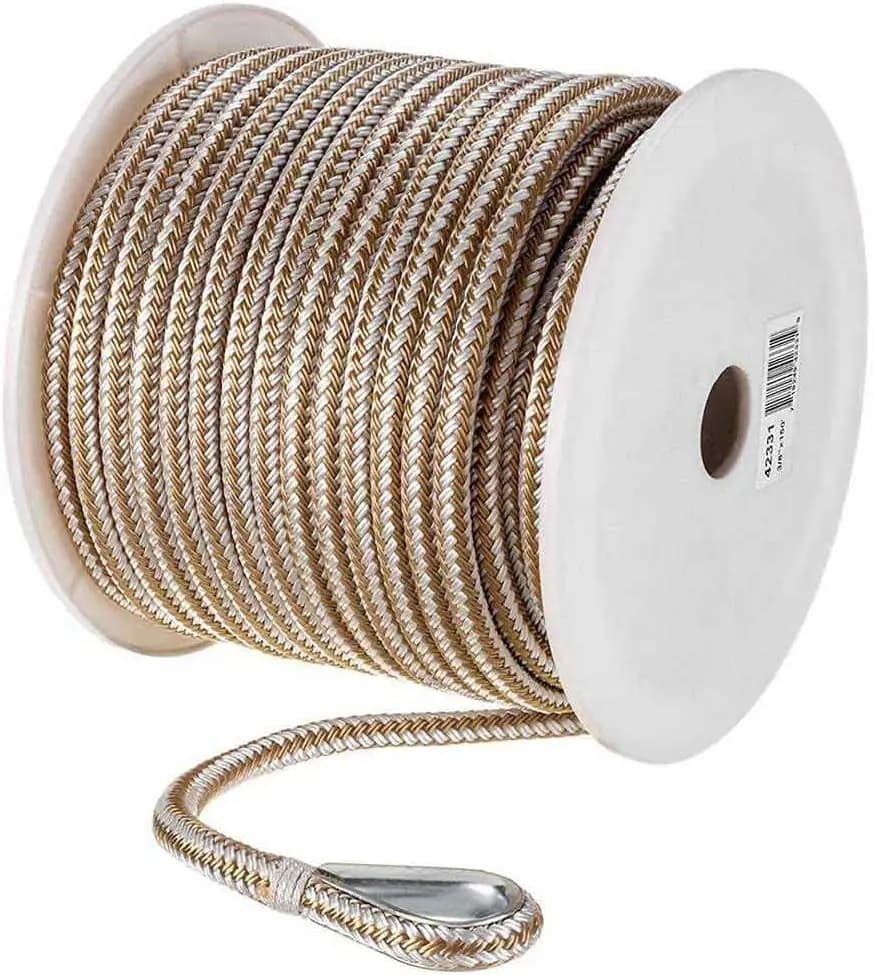 Corda Ancoraggio per Barche a Doppia Treccia 3/8" x 150ft, Cima da Ancoraggio Marina Resistente con Gancio a Cappio