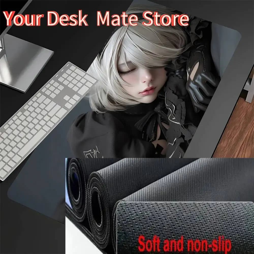 Anime Girl Nier Automata 2B Tappetino per mouse per laptop 80x30CM Tappetini per tastiera XXL Tappetini per mouse da gioco Tappetini per scrivania antiscivolo in gomma Kawaii