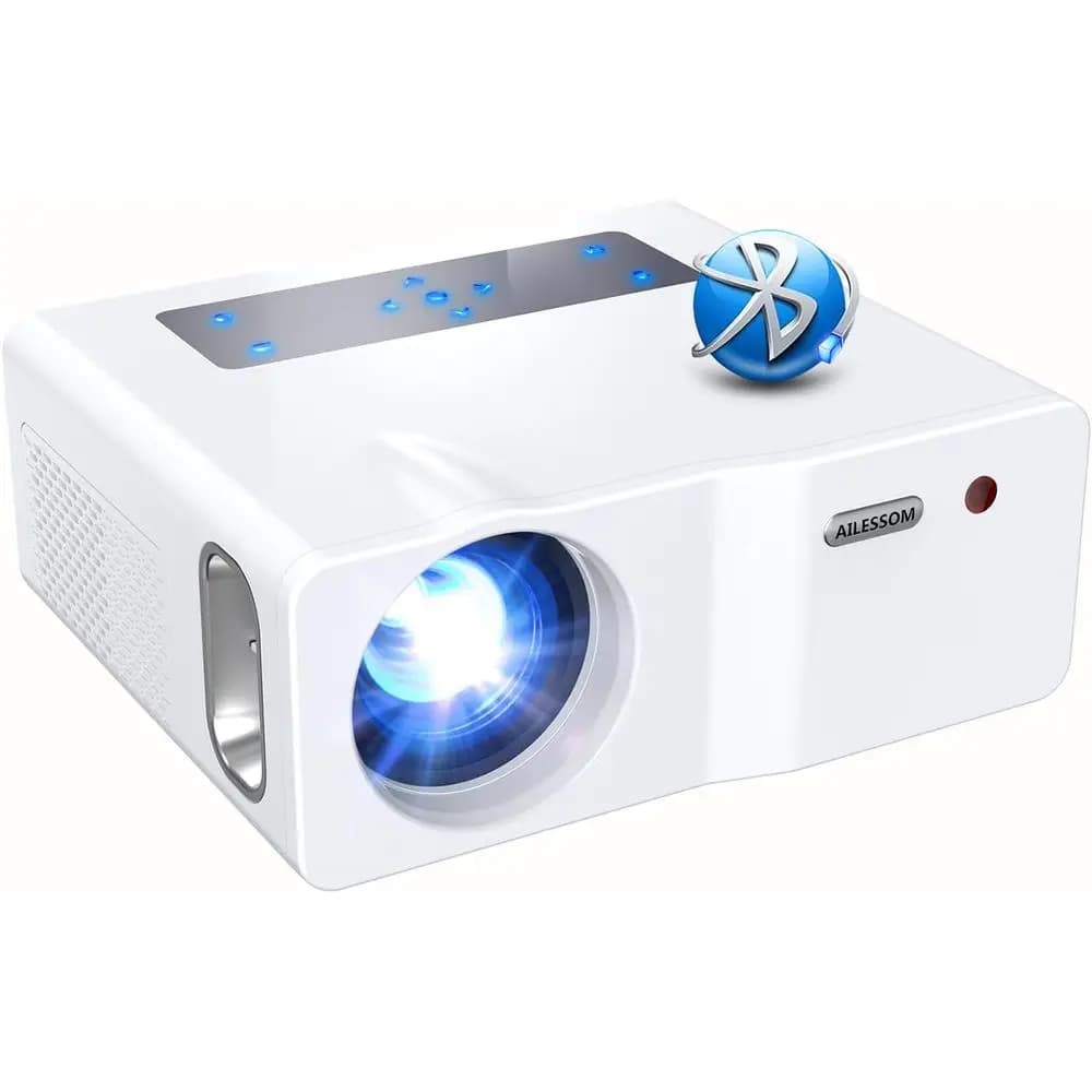 Mini Proiettore LED da Esterno 4K-Supportato 15000L 450ANSI 1080P con Correzione Trapezoidale, Zoom e Display da 300 Pollici per Home Theater e PC