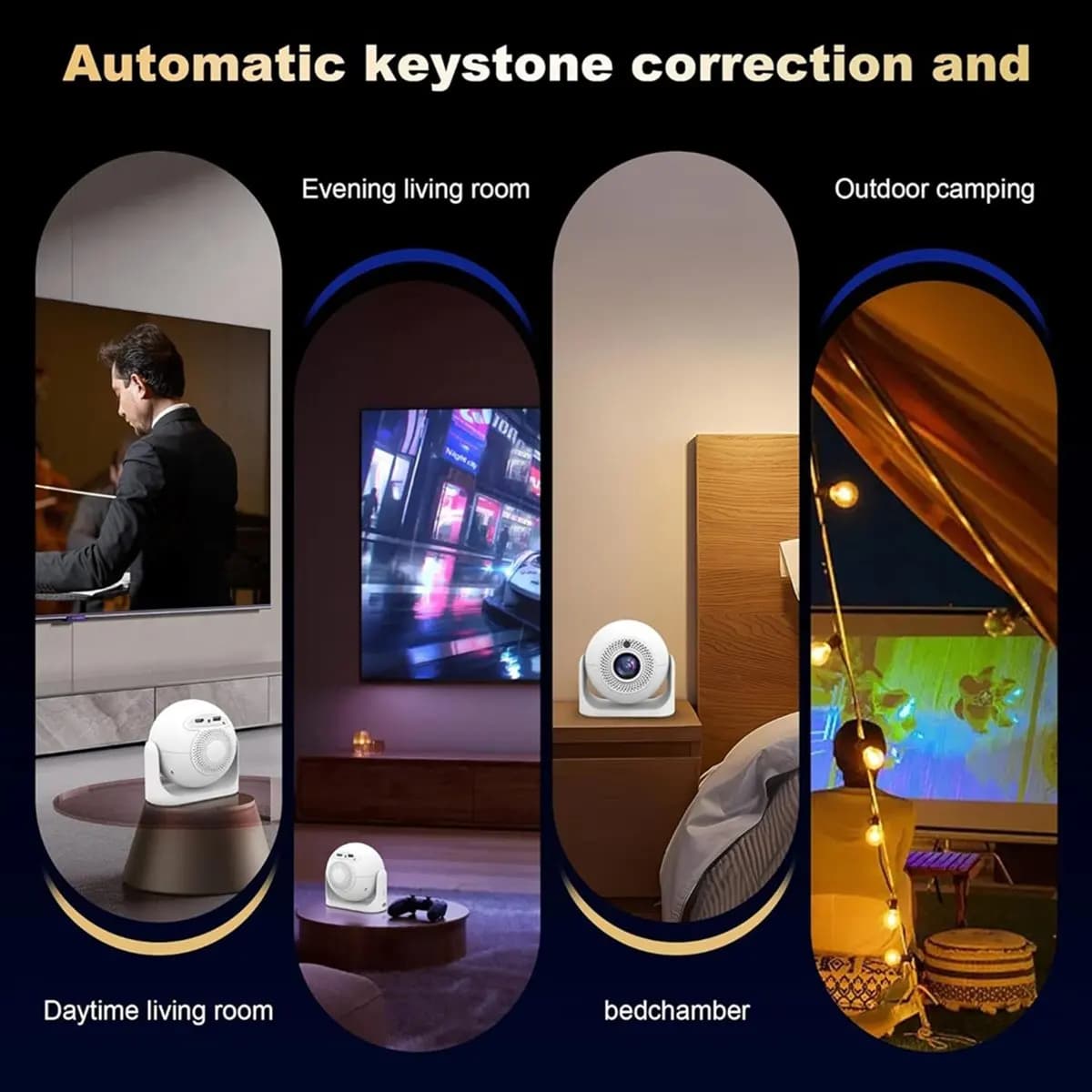 vogue 4K Elettrico Auto Focus WiFi HD Android Smart Mini Proiettore Proiettore di film per interni con WiFi e Bluetooth Spina americana