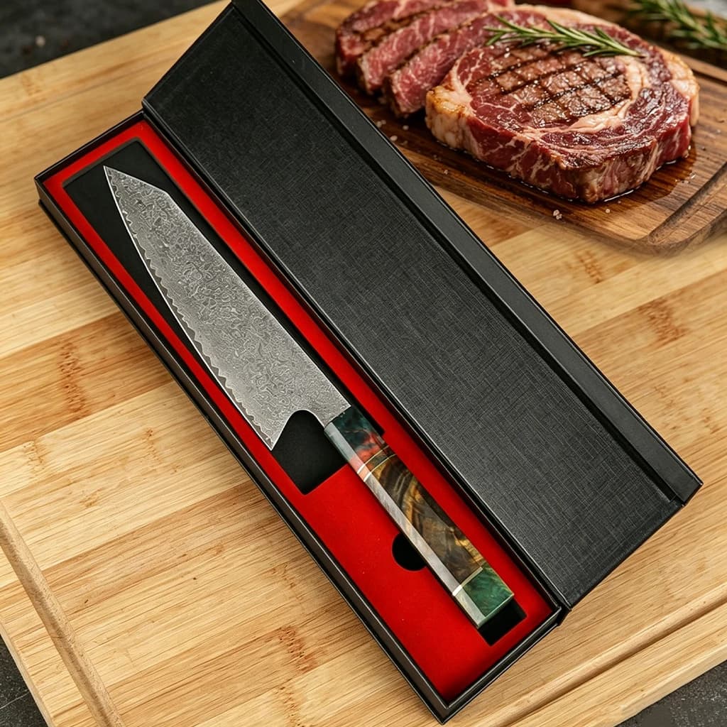 TAMZUO Handmade Damascus Kitchen Chef Knife Sharp Blade for Meat Vegetable Slicing Chopping for Home & Restaurant Use with Box