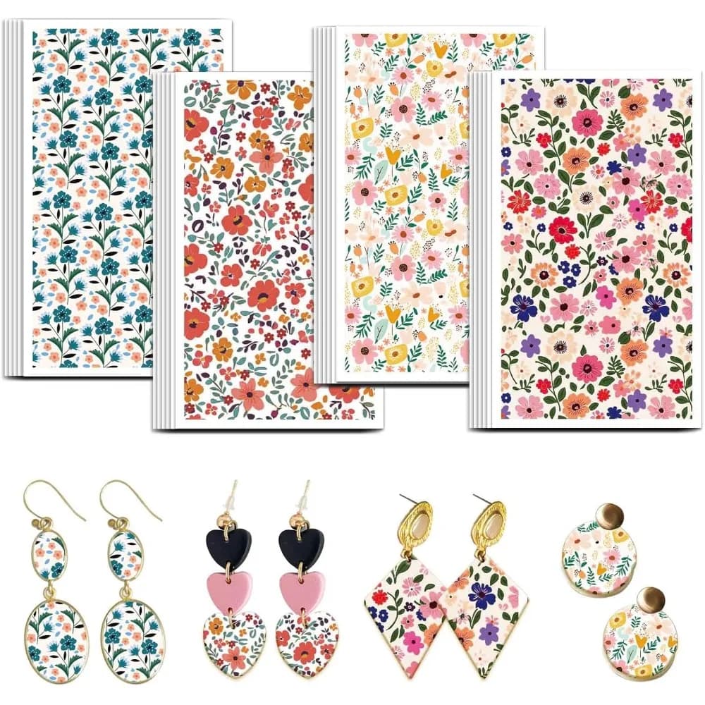 Carta trasferibile in argilla per fiori misti 4 Design 24 pezzi Carta trasferibile per fogli di trasferimento in argilla polimerica floreale colorata ai polimeri piccoli