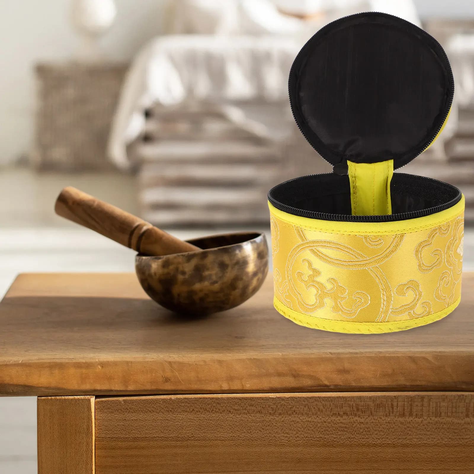Nepalese Crafted Meditation Bowl Storage Case for Tibetan Singing Bowls Compact Portable Sound Bowl Bag with Cultural Pattern