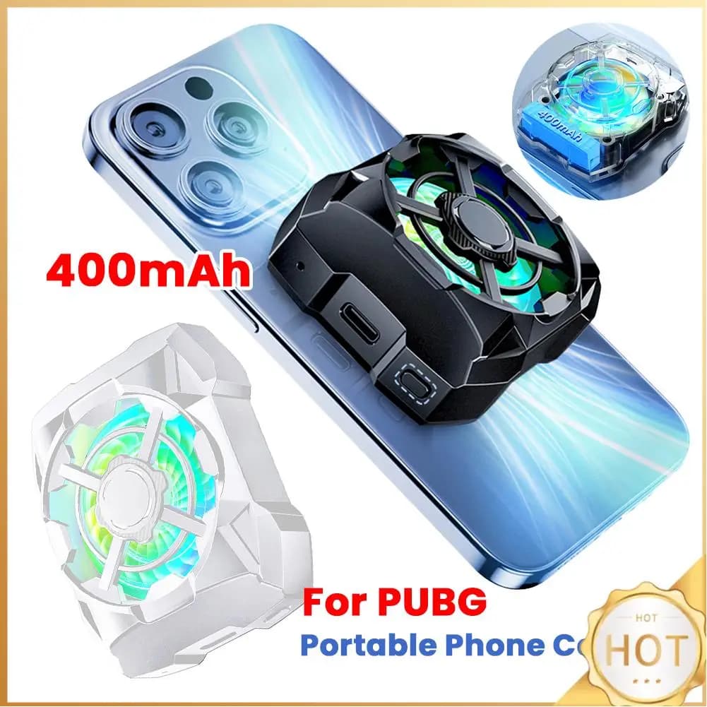 Phone Cooling Fan Rechargeable with Blue Light Gaming Radiator Wireless Magnetic 3 Speeds Adjustable for Android IOS PUBG Gaming