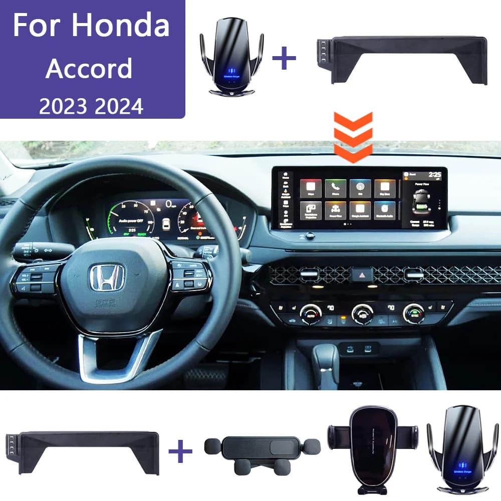 Per Honda Accord 2023 2024 Supporto per telefono per auto Schermo da 12,3 pollici Staffa di navigazione fissa Caricatore wireless Supporto per telefono Accessori