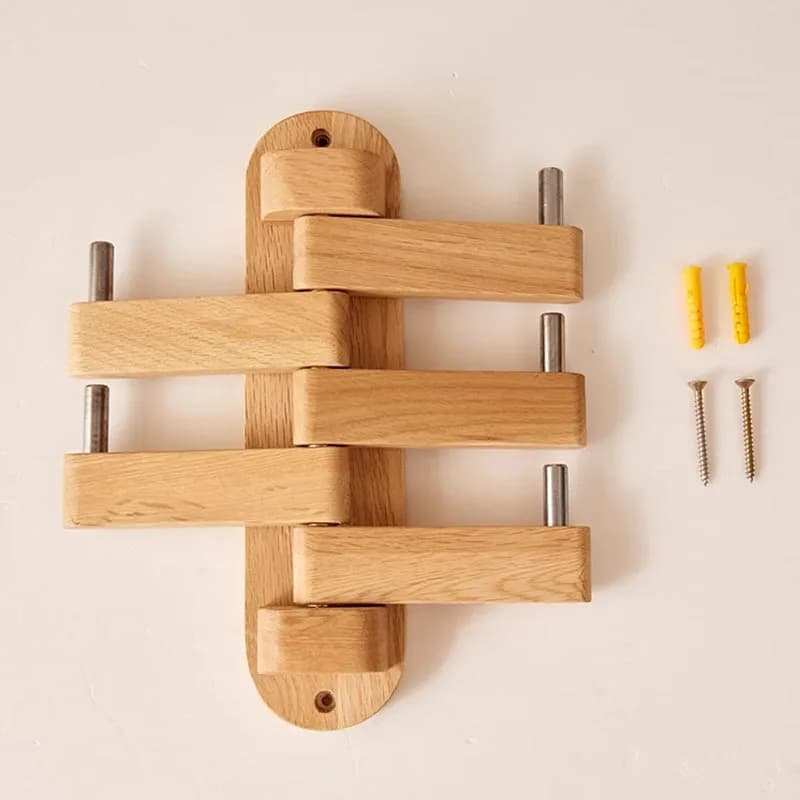 Solid Wood Coat Rack Wall Mount Nordic Bedroom Clothes Hanger for Entryway Decor Flip-Down Hook Rack for Coats Bags Hats Gift