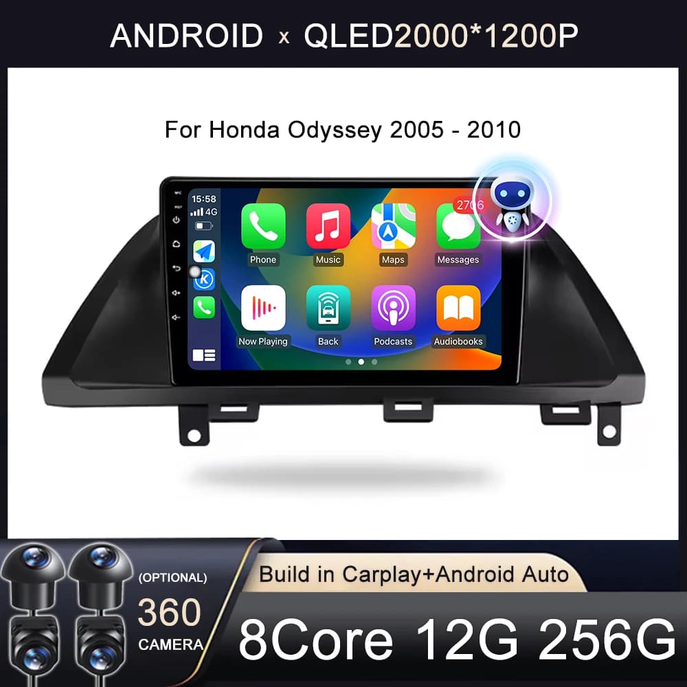 Autoradio Per Honda Odyssey 2005 - 2010 Multimedia Stereo Video Player di Navigazione GPS Carplay 4G WIFI Android Auto 360 Macchina Fotografica BT