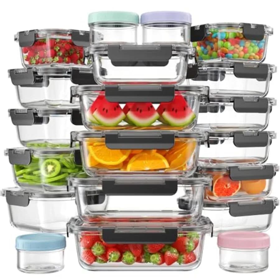 40 PCS Glass Food Storage Containers with Lids 20 Container and 20 Lid,Borosilicate Glass Meal Prep Containers for Kitchen Stor