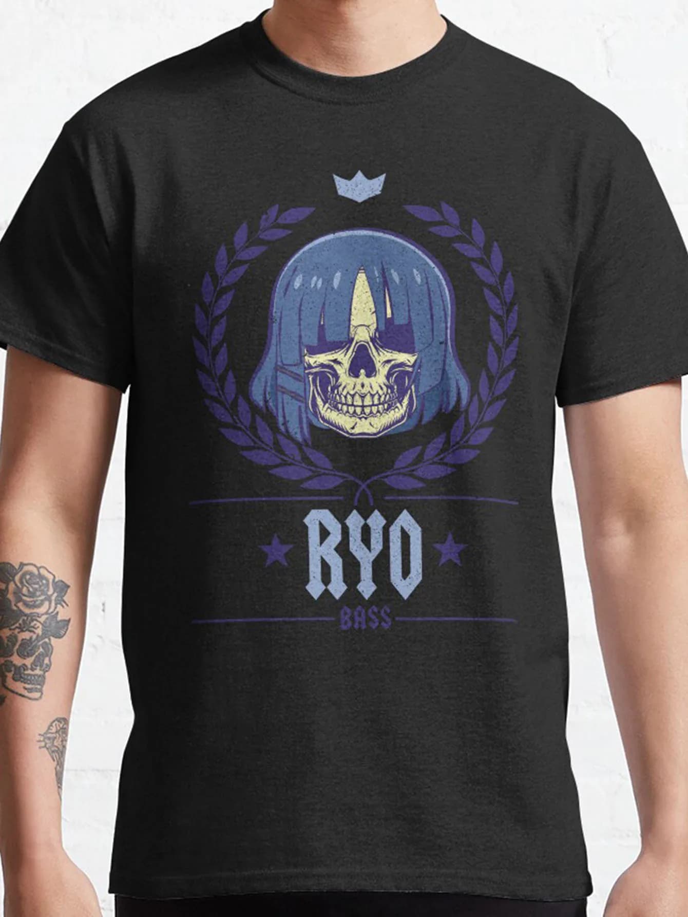 T-shirt BOCCHI THE ROCK RYO Bass - 100% Cotone Nero, Stile Grunge, per Viaggi/Sport e Uso Quotidiano