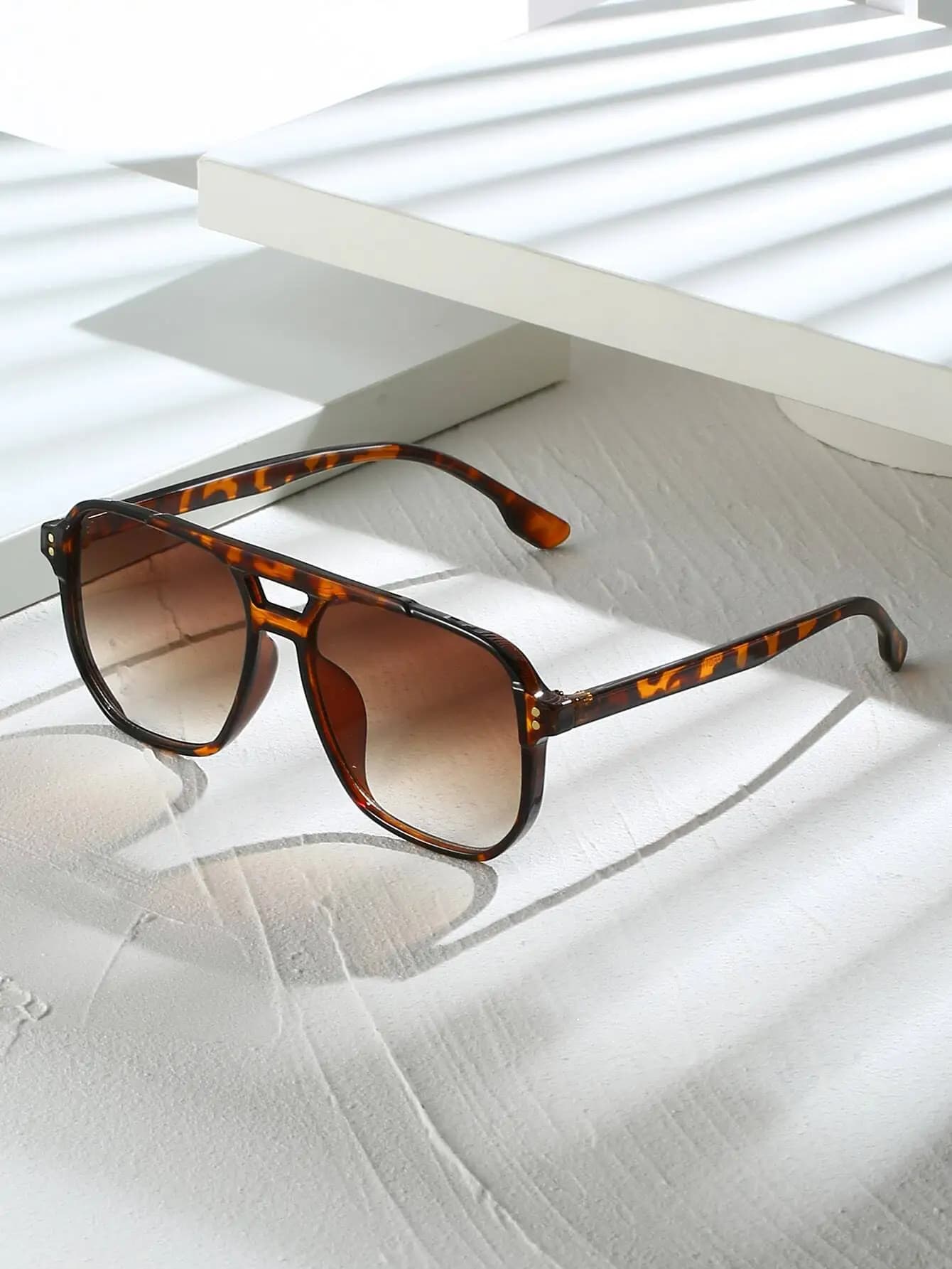 Tortoiseshell Aviator Double-Beam Women's Glasses, Bohemian Style, For Vacation, Beach, Elegant Fall/Winter, Business, Gift