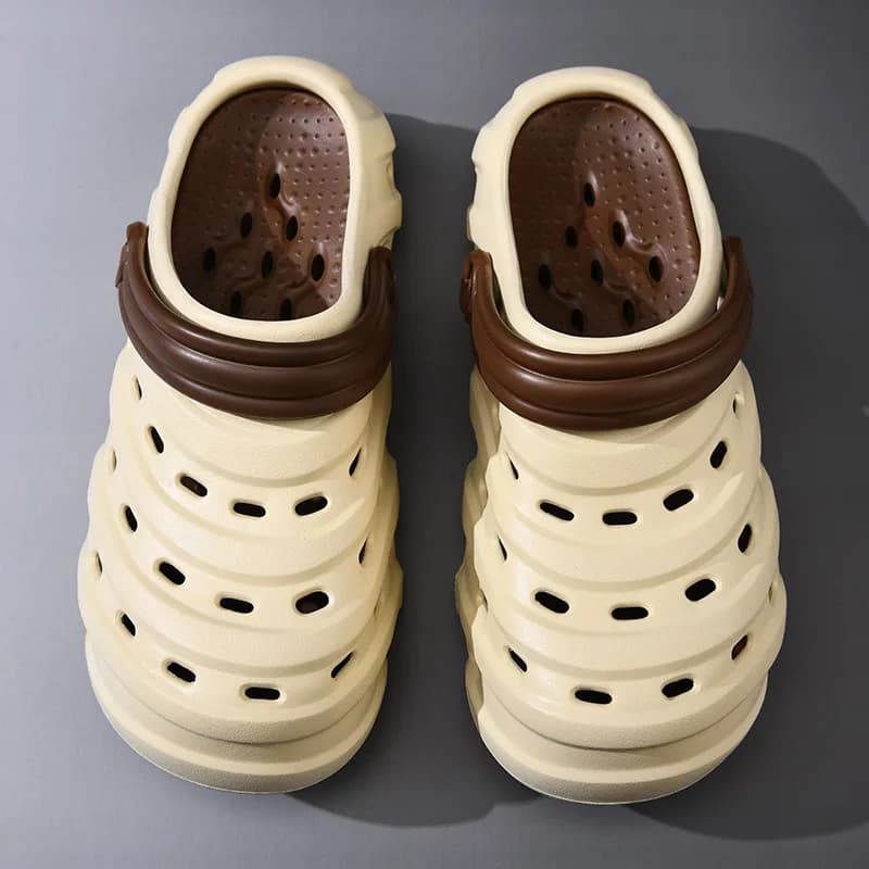 Hole shoes men's non-slip breathable heightened thick-soled bag head drag beach wear summer wear-resistant contrasting slippers