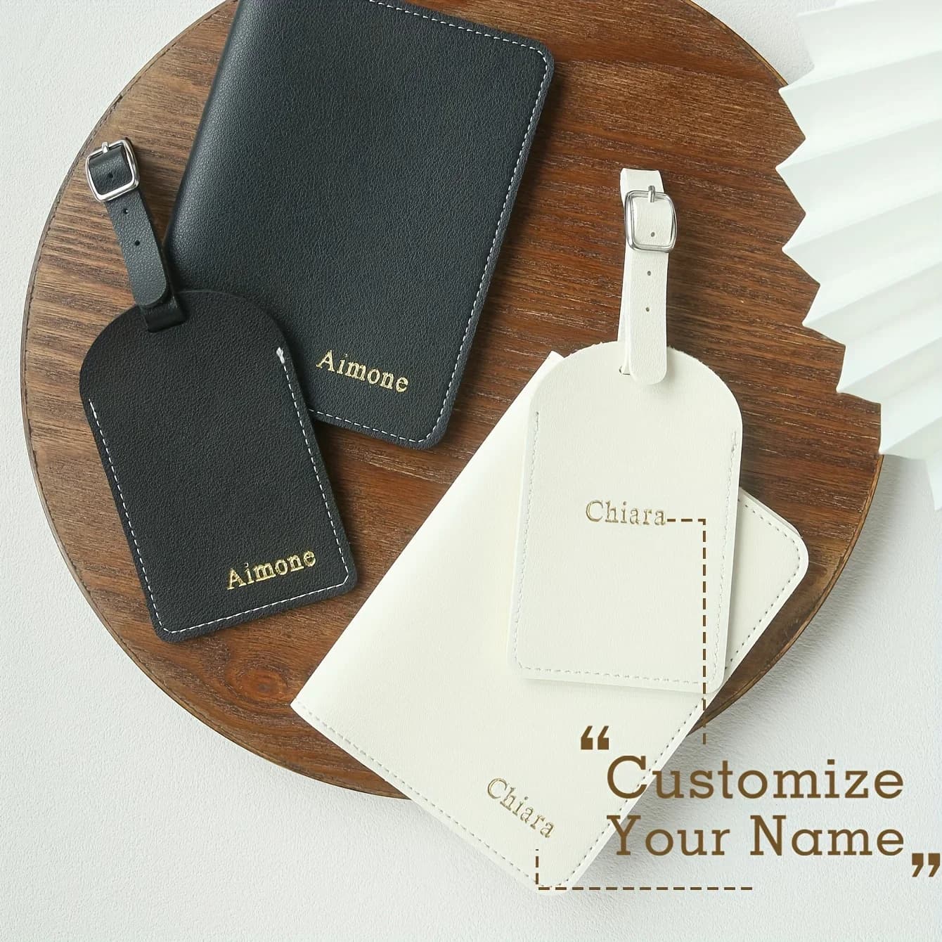 Set di 2 Porta Passaporto Personalizzati con Etichetta Bagaglio, Regalo da Viaggio in Ecopelle con Texture Personalizzata