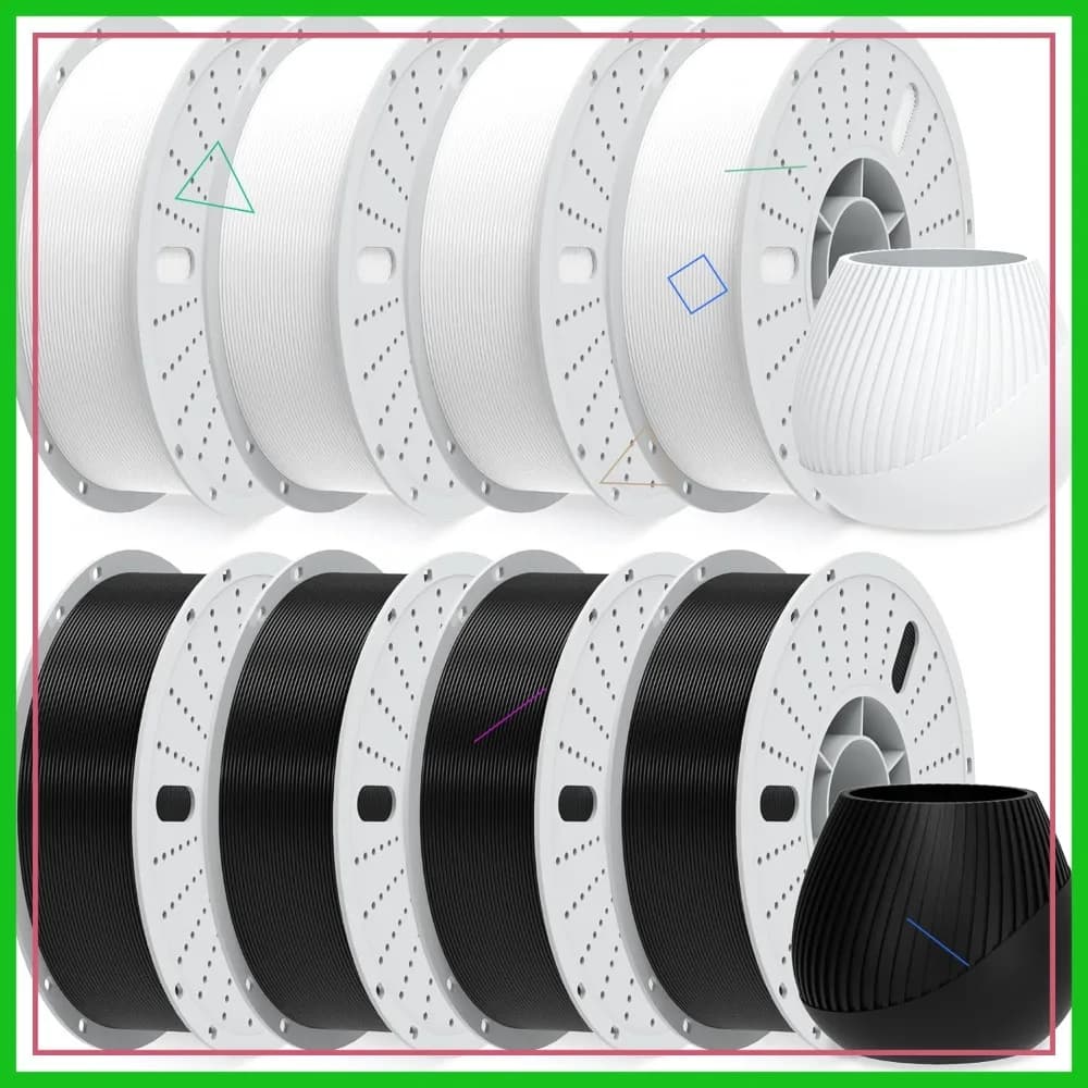 Filamento PLA per Stampante 3D 1.75mm Multicolore 8KG 4 Bianchi 4 Neri Precisione Dimensionale +/- 0.02mm per Stampanti 3D FDM