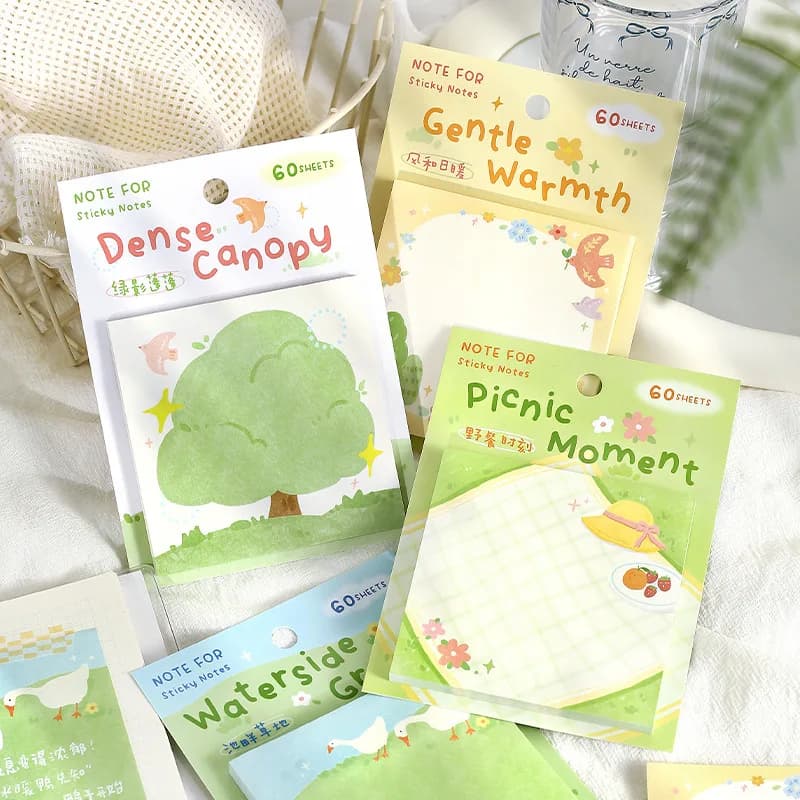 4 Packs Spring Field Floating Light Memo Pads Retro Cute Decorative Notepads Lovely Scrapbook Journal Paper Notes Lot