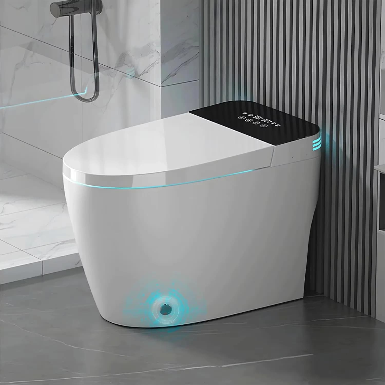 Set WC Bidet Intelligente con Sensore, Riscaldamento, Controllo Vocale e Telecomando per Bagno Moderno, Copriwater OEM con Scarico a S