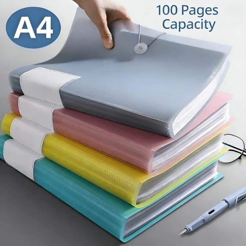 Cartella Portadocumenti A4 da 100 Pagine, Borsa Portadocumenti per Ufficio e Studio, Resistente con Inserti Stratificati, Archivio Trasparente in Plastica