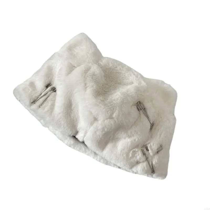 A0KD Berretti peluche con orecchie gatto peloso Cappello per donna Harajuku Clip Decori Cappello Bello cappello peluche