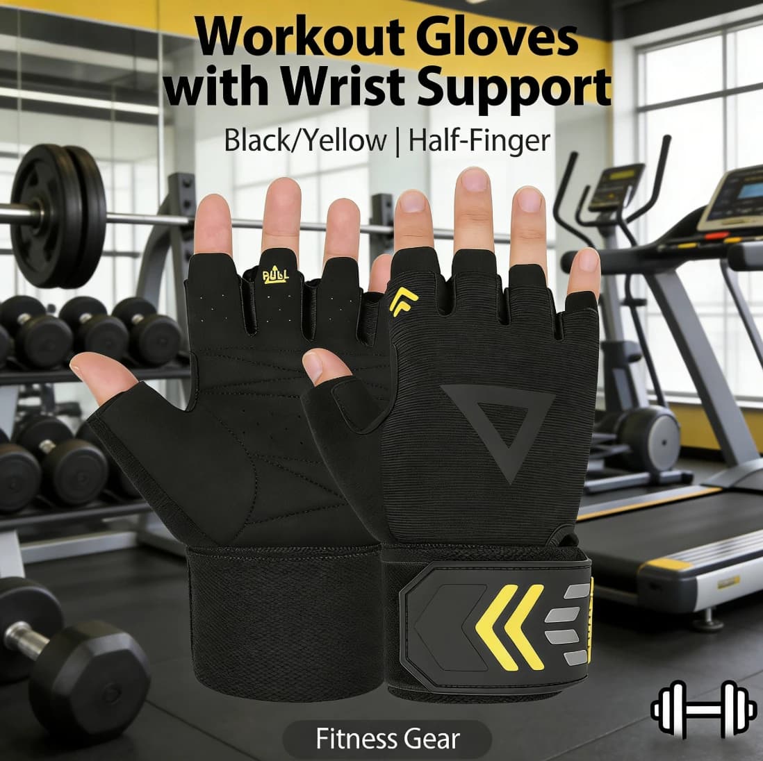 Unisex Fitness Gloves Without Ankle Anti-slip Breathable Palm Protection for Cycling Gym Lifting Weights Training with Manubri