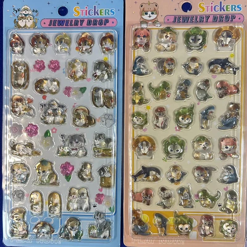 Adesivo in Cristallo 3D Stile Giapponese con Gatto Squalo, Adesivo Cartoon Carino per Premi, Decorazione Fai-da-Te per Cover Telefono, Scrapbook, CCD, Giocattolo Regalo