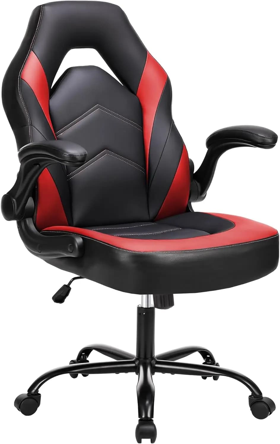 Sedia da gaming ergonomica con braccioli ribaltabili, sedia da ufficio in pelle PU regolabile in altezza per adulti e bambini, rosso scarlatto