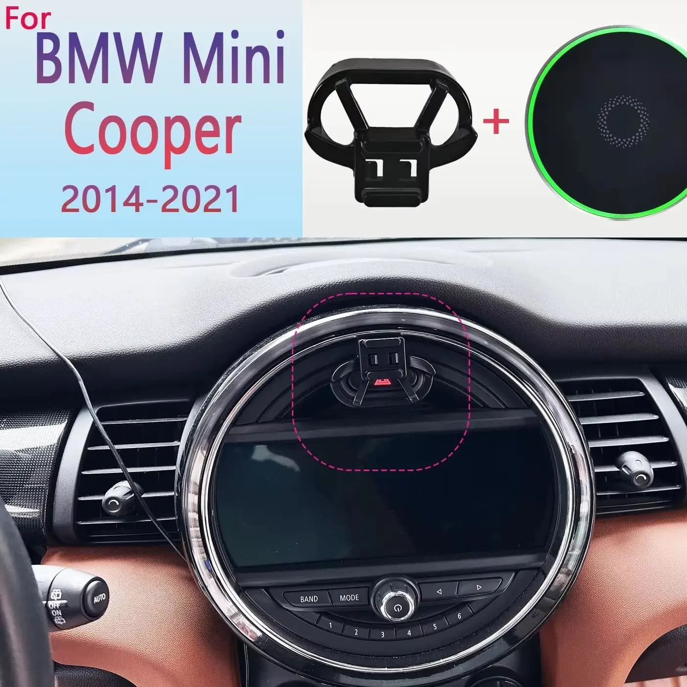 Supporto magnetico per telefono per auto per BMW Mini Cooper F55 F56 F60 2014 2015 2016 -2021 15W Supporto per telefono di ricarica wireless Base MagSafe