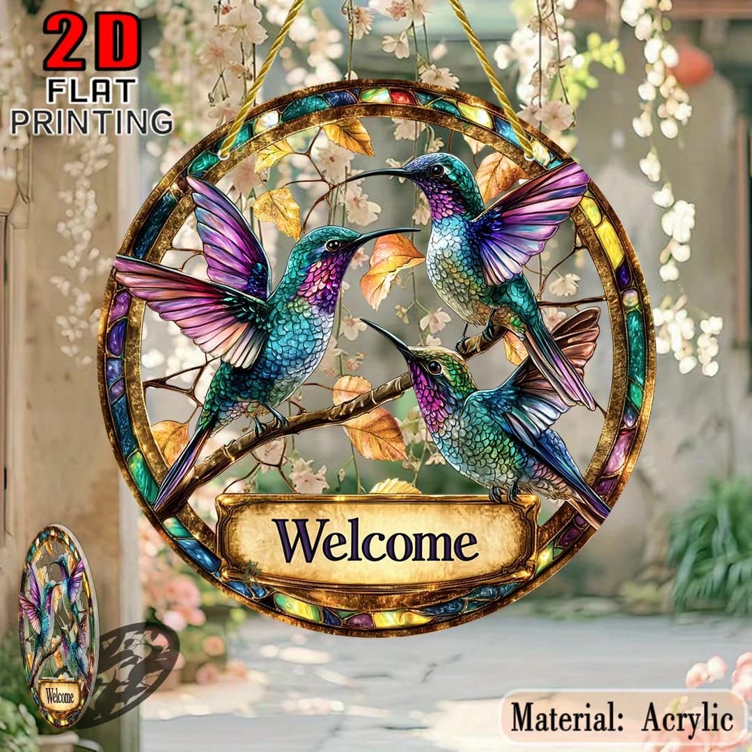 2D Flat, 1pc Hummingbird Flower Dream Catcher - Window & Wall Hanging Decor with Bohemian Gothic Style Suitable for Indoor/Outdo