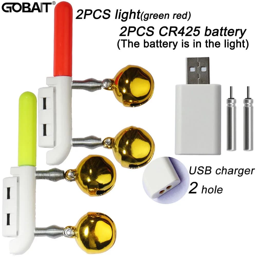 Doppio Campana Luce Allarme Morso di Pesce Caricatore USB CR425 3.6V Batteria Lampada Notte Luminosa Kit di Attrezzi Induttore Pesca Asta Affrontare Flash LED