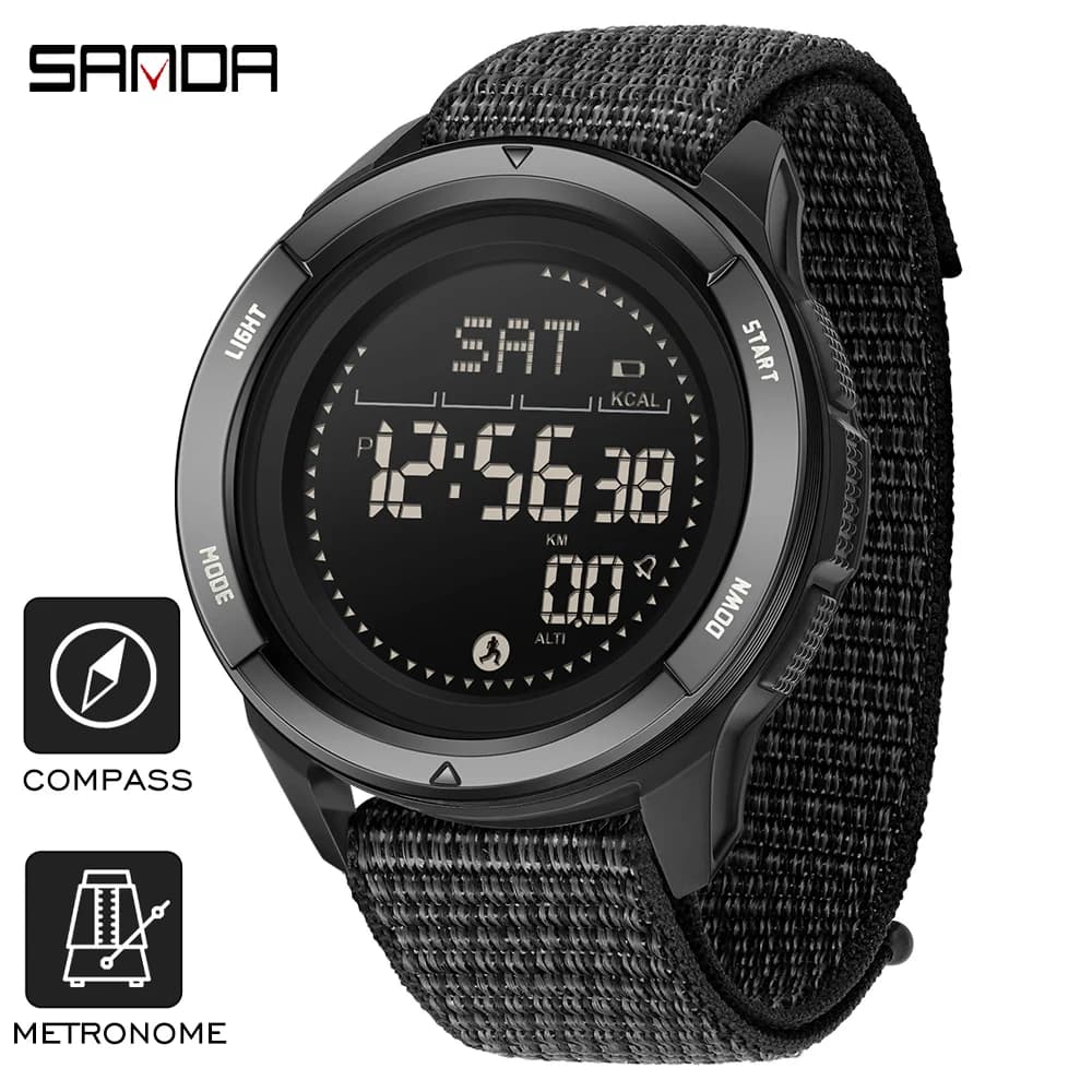 SANDA Orologi elettronici di marca Sport da uomo Contapassi multifunzionale Bussola Orologio da uomo impermeabile Orologio da polso con allarme metronomo