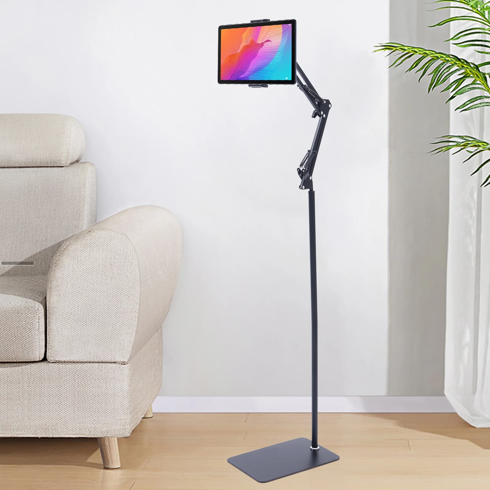 360 ° Supporto da pavimento per tablet, supporto da pavimento per iPad, supporto per telefono cellulare da pavimento regolabile in altezza per camera da letto, soggiorno