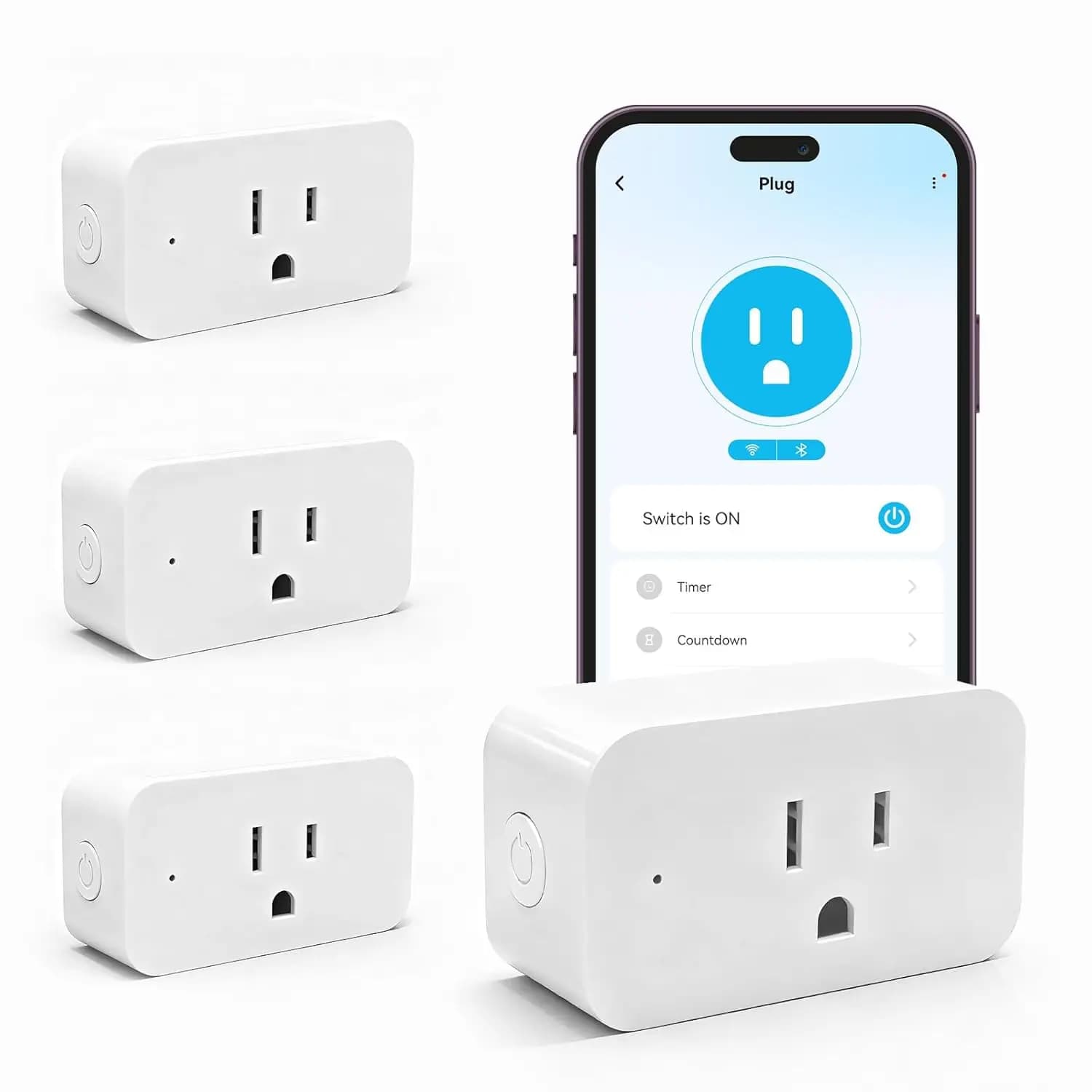 Intelligent Max 15A/1800W socket, Compatible with Alexa and Google Home, No Hub Needed, WiFi and Bluetooth configuration, App Control with Timer