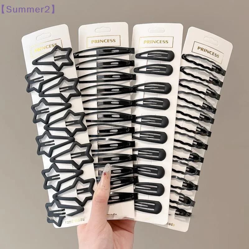 10/12Pcs Matte Black Geometric Hair Pins Star Wave Square Shape BB Clips For Bangs Fixing Daily Hairstyling Hair Accessories{S}