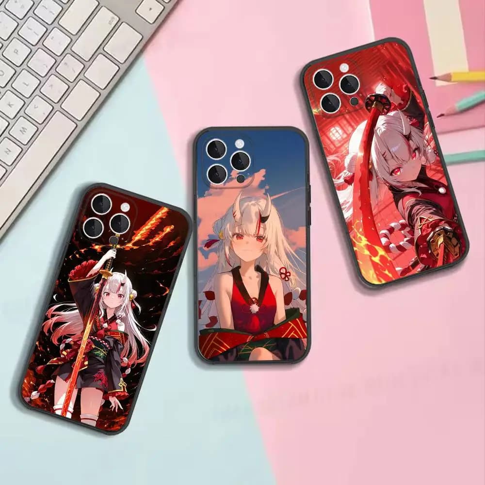 Red Oni Horn Anime Girl Phone Case For iPhone 17,16,15,14,13,12,11,Pro,Max,Plus,X,XS,SE4,E,Mini Black Soft Cover