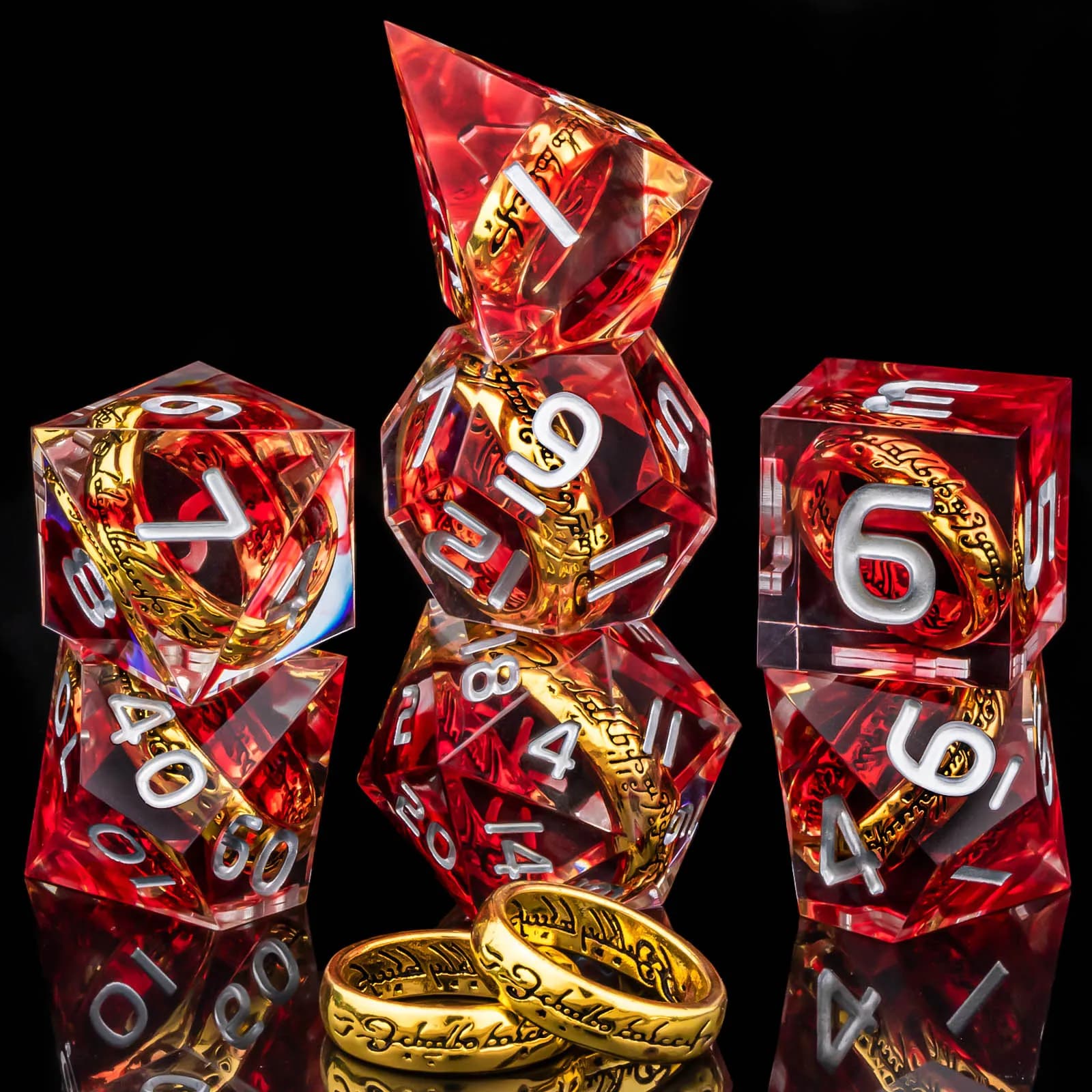 Magic Lord Rings DND Dice Set, 7Pcs Resin LOTR D&D Dice Set for Role Playing Game, Dungeons Dragons D and D Sharp Edge Dice Set