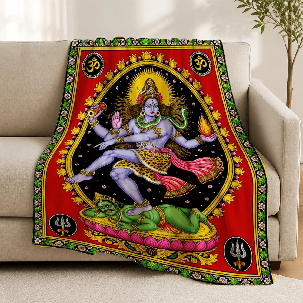 Vibrant Spiritual Hinduism Shiva Deity Tapestry Throw Blanket for Sofa Cushion Yoga Meditation Boho Indian Home Decor Art Wall T