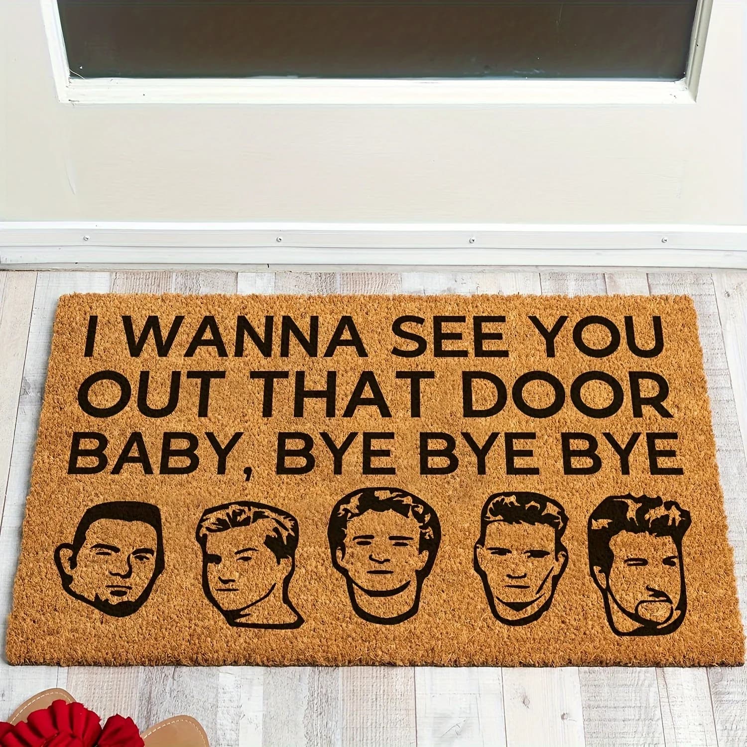 Funny Boy Band Lyric Doormat I Wanna See You Out That Door Baby Bye Retro Male Group Portrait Humor Front Entry Mat