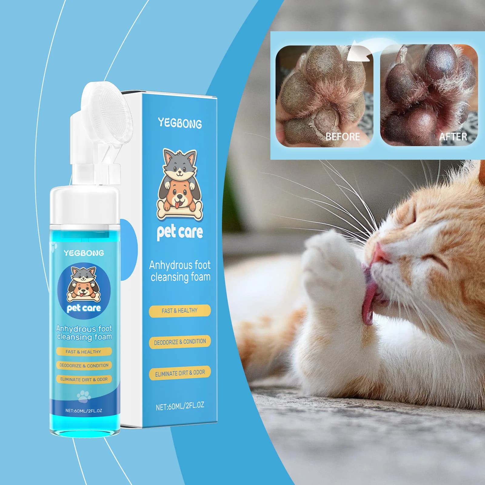 Anhydrous Pet Paw Cleaning Foam Hypoallergenic Tear-Free Remove Paw Sweat Dirt Stain Leak-proof Portable Dog Cat Foot Wash Spray