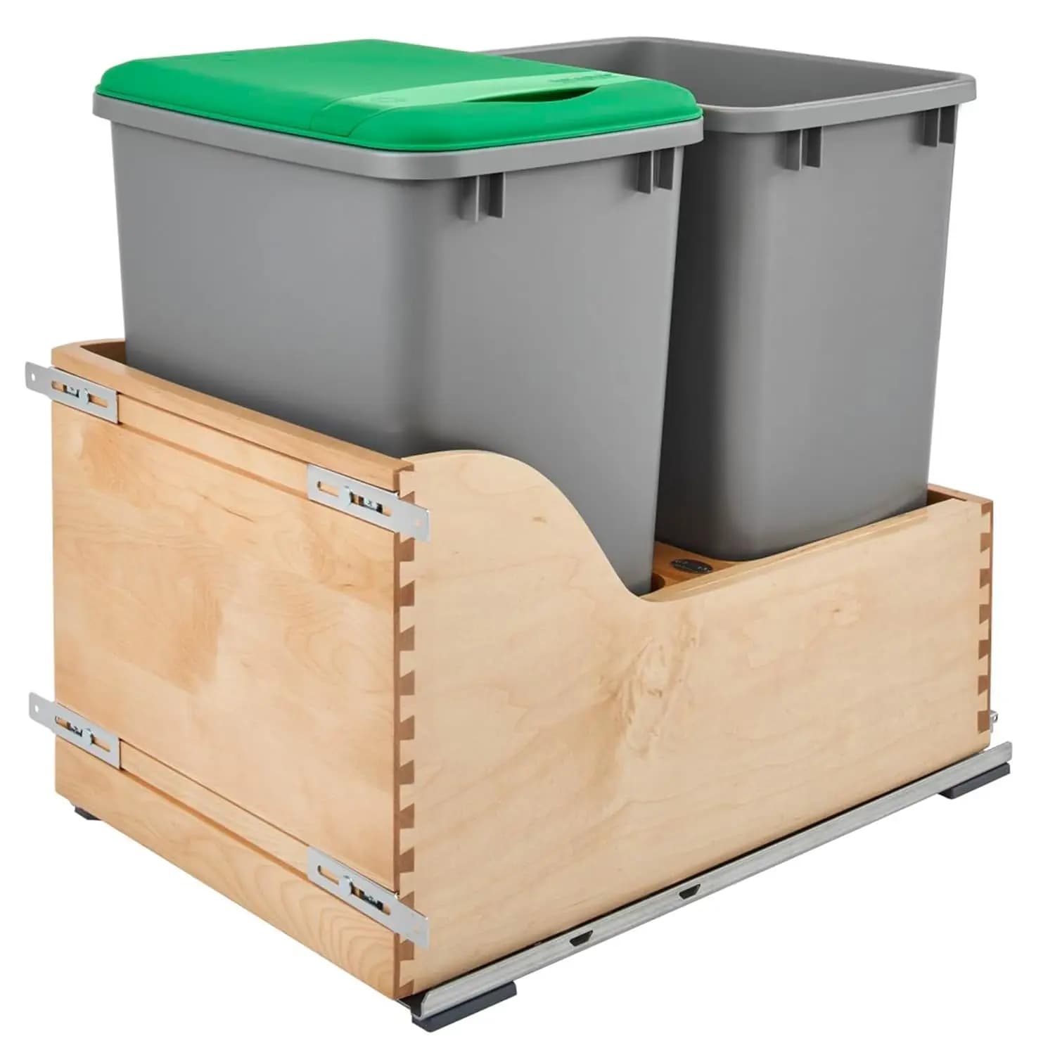 Contenitori Estraibili per Rifiuti da Cucina, Doppi Bidoni da 35 Qt con Cornice in Legno - Grandi Contenitori per Rifiuti e Riciclo