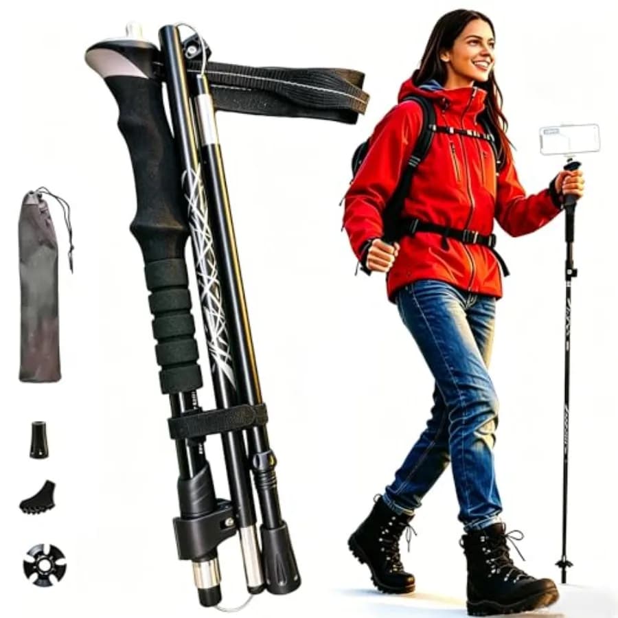 Foldable Hiking Poles for Women Men Seniors, 14" Compact Lightweight Trekking Poles with 1/4" Screw for Travel and Hiking with