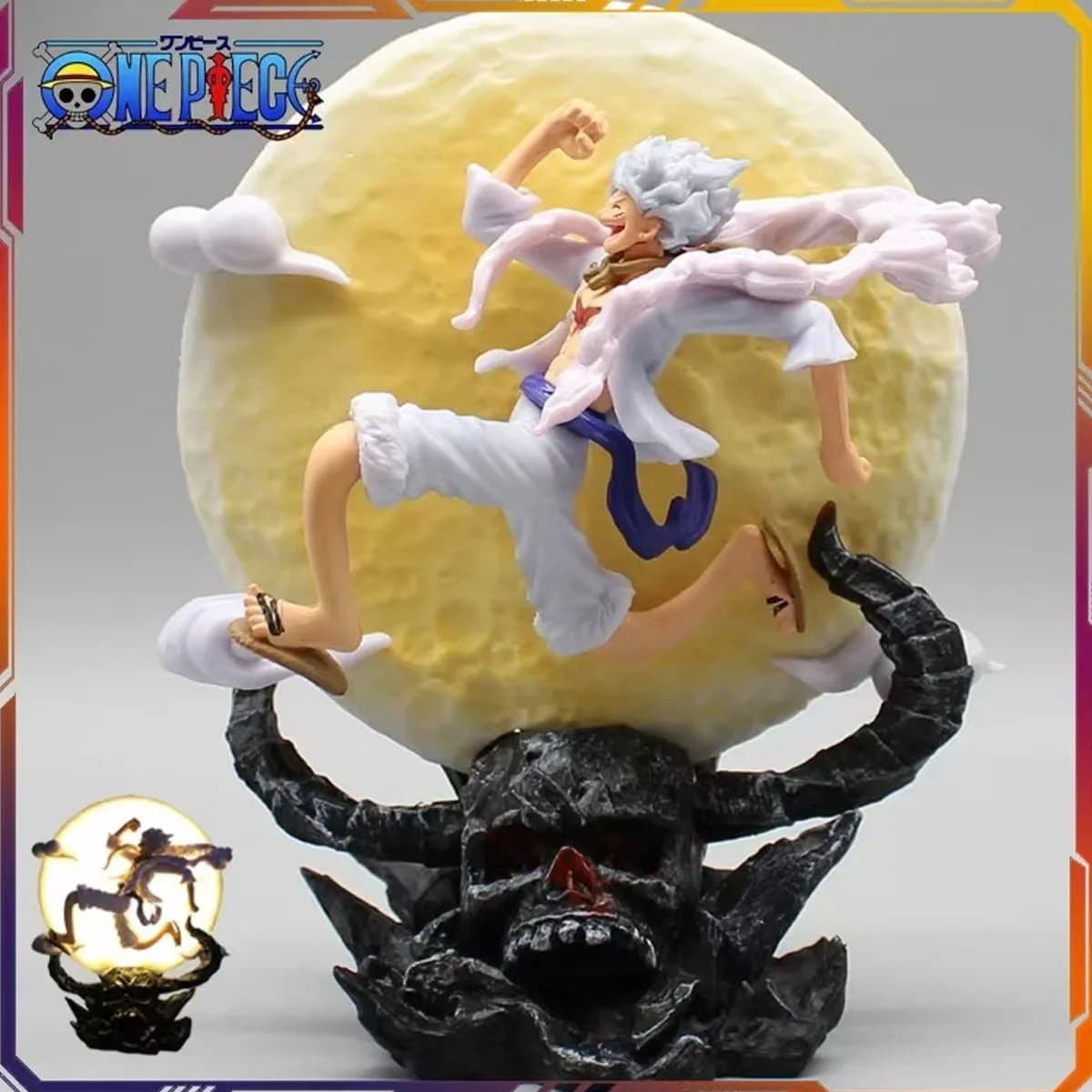 Statuetta Anime One Piece 12cm, Fata Lunare Nika Monkey D Luffy Gear 5 con Luce Lunare, Action Figure, Modellino da Collezione