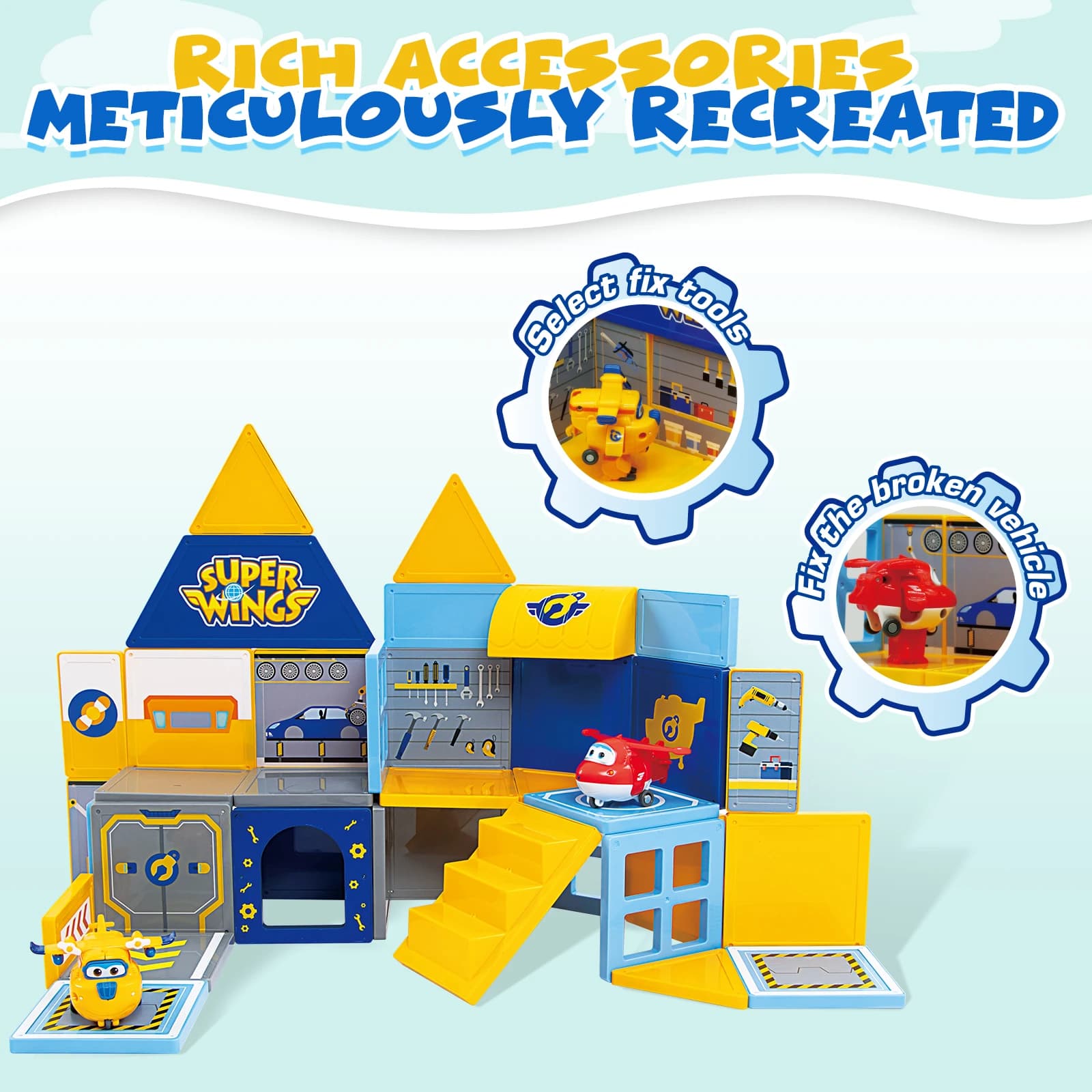 Super Wings Magnetic Tiles Travel Set, Magnetic Blocks with 2 Transformable Toys, Learning Building Blocks for Kids