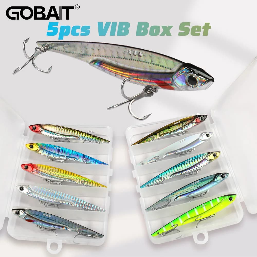 5 pcs/box VIB 20g 25g 30g Metal Jig Esche Set Spinner Floating Blade Vibetion Hook Fishing Ration Equipment Cucchiaio Cucchiaio Fishing Kit