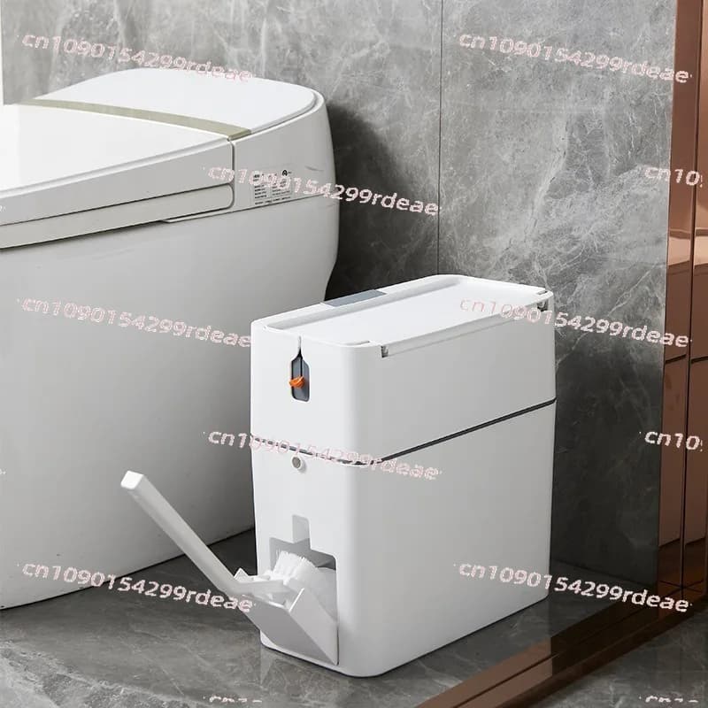 Bidone della spazzatura domestico a spazio stretto con coperchio Tirare la corda Bidone della spazzatura automatico con spazzola per WC per tutte le stanze domestiche