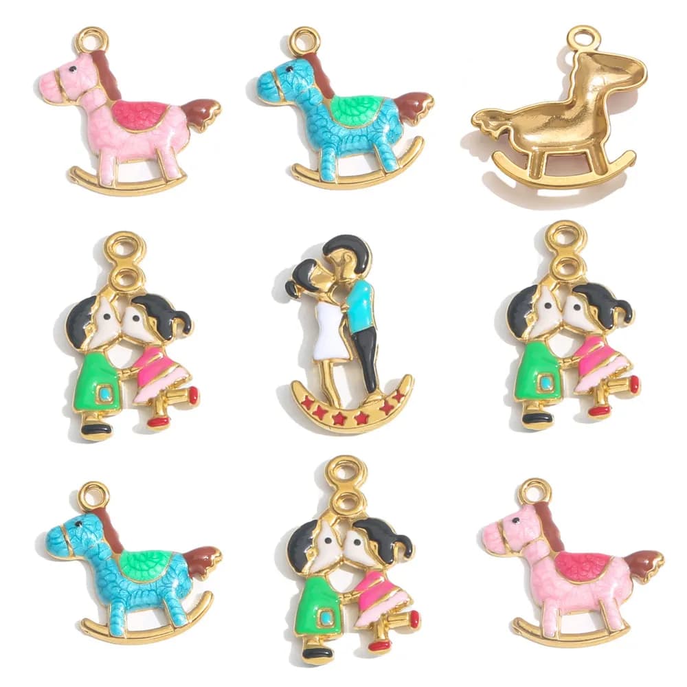2 pezzi di coppia di ciondoli in acciaio inossidabile smalto rosa placcato in oro braccialetto fai da te orecchini materiali per la creazione di gioielli accessori all'ingrosso