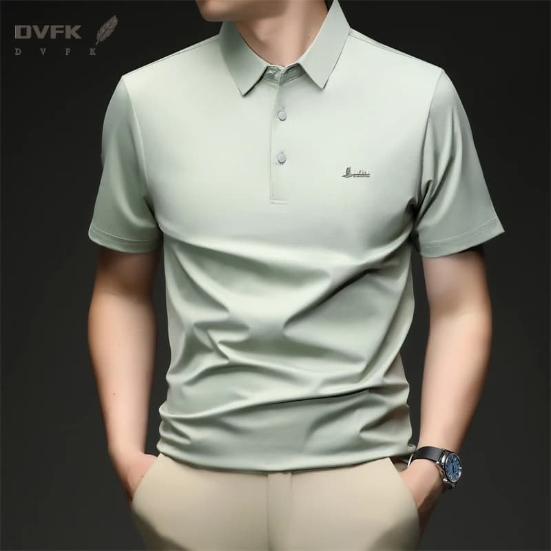 Men's Summer Polo T Shirt Short Sleeve Breathable Elastic Tops For Business Office Daily Wear Formal Blouse